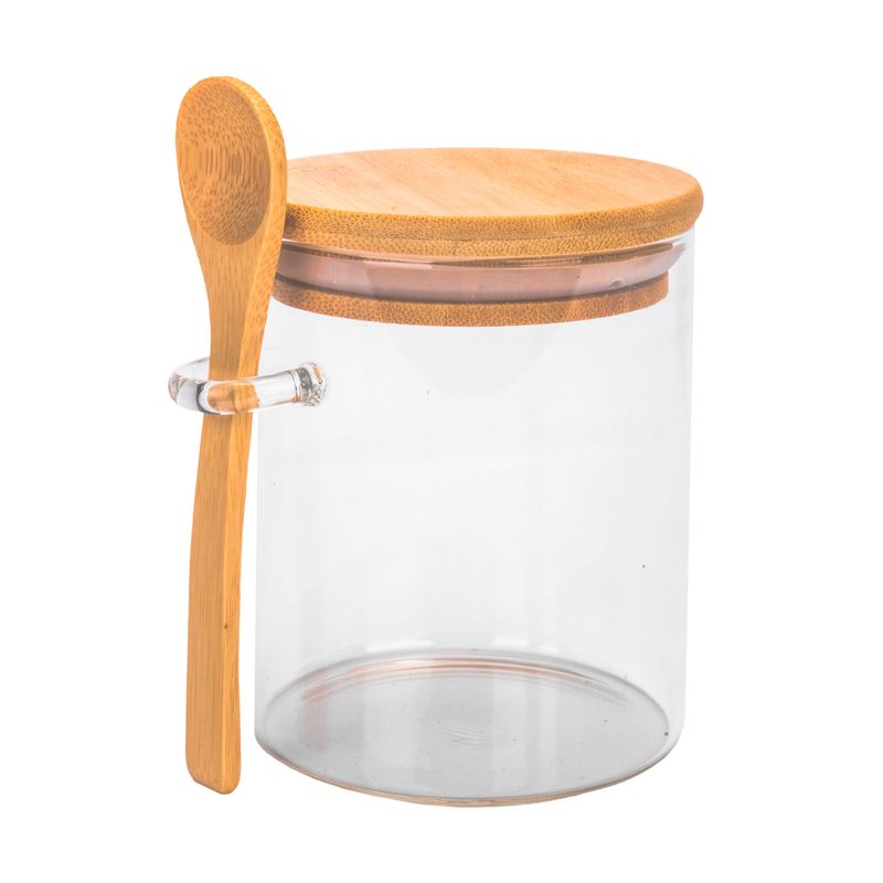 POTE DE VIDRIO TAPA DE BAMBU 8,5X10CM