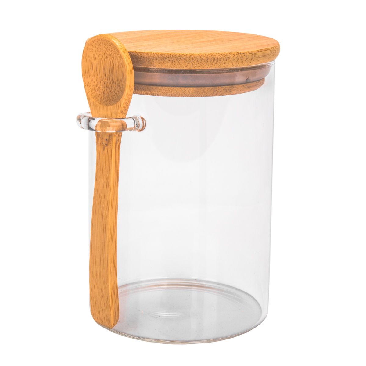 POTE DE VIDRIO TAPA DE BAMBU 8,5X12CM