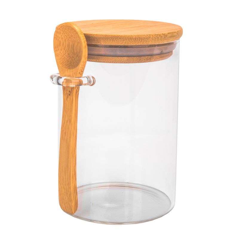 POTE DE VIDRIO TAPA DE BAMBU 8,5X12CM