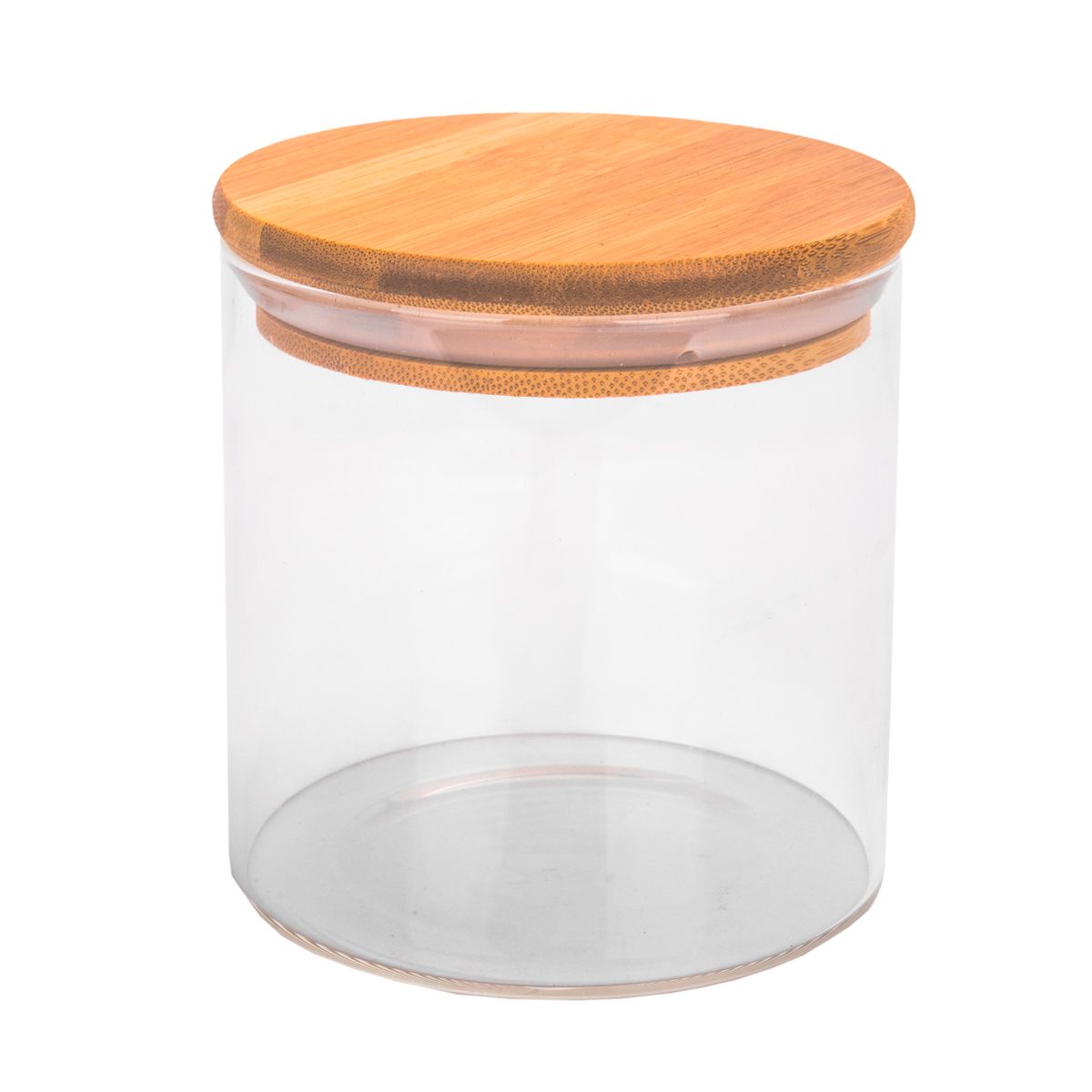 POTE DE VIDRIO TAPA DE BAMBU 10X10CM
