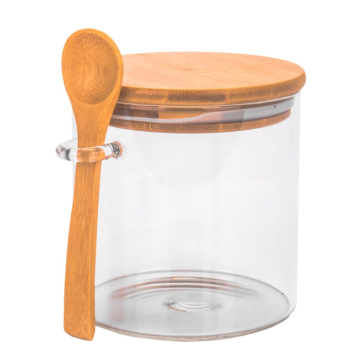 POTE DE VIDRIO TAPA DE BAMBU 10X10CM