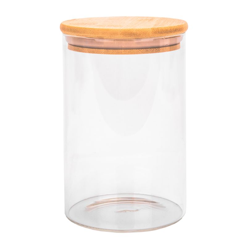 POTE DE VIDRIO TAPA DE BAMBU 10X15CM