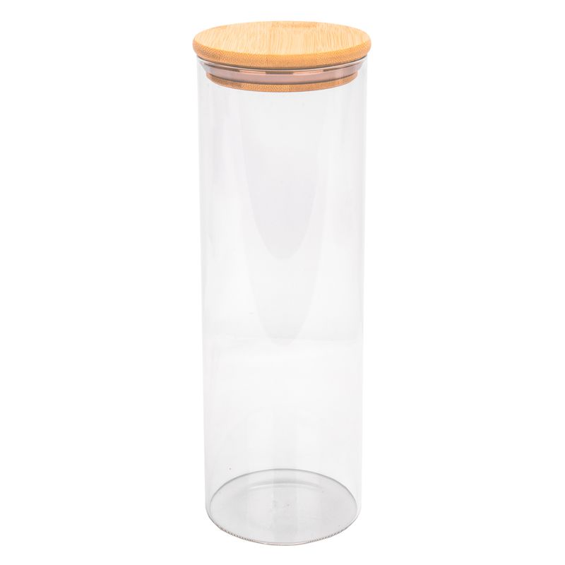 POTE DE VIDRIO TAPA DE BAMBU 8,5X25CM