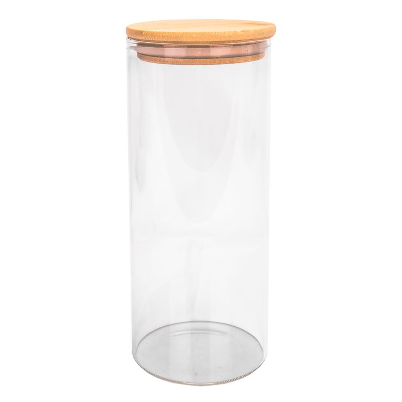 POTE DE VIDRIO TAPA DE BAMBU 8,5X20CM