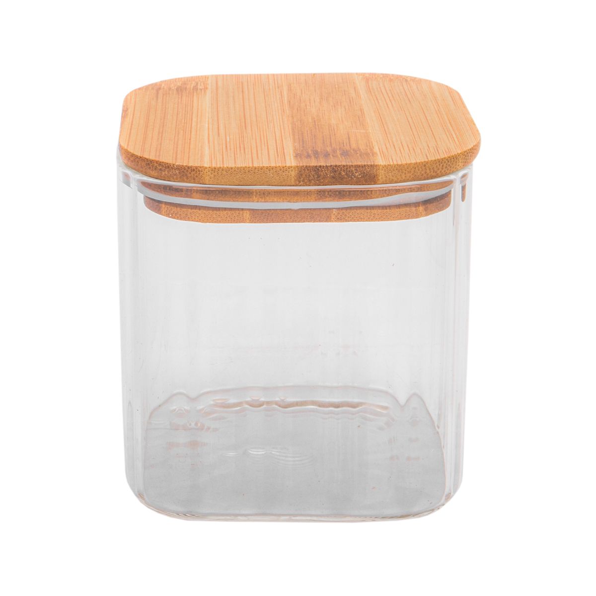 POTE DE VIDRIO TAPA DE BAMBU 10X10CM