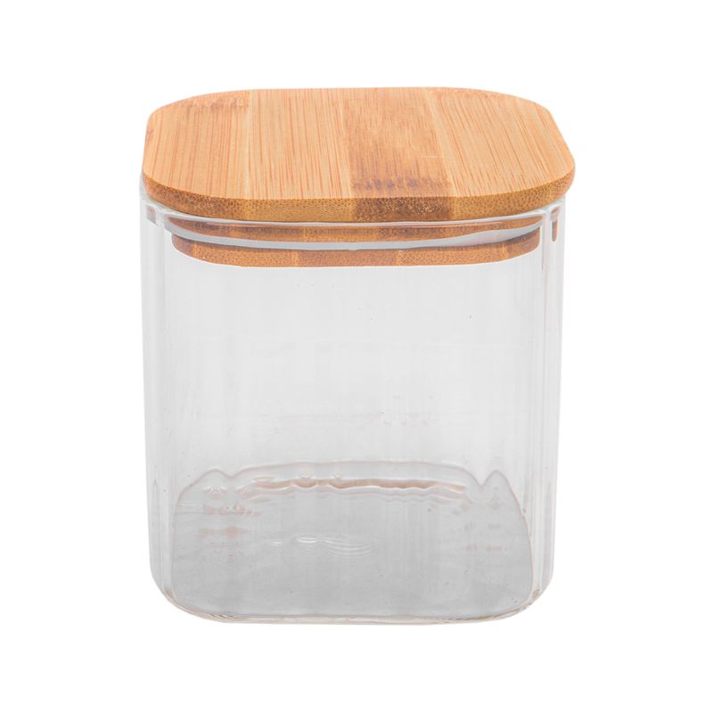 POTE DE VIDRIO TAPA DE BAMBU 10X10CM