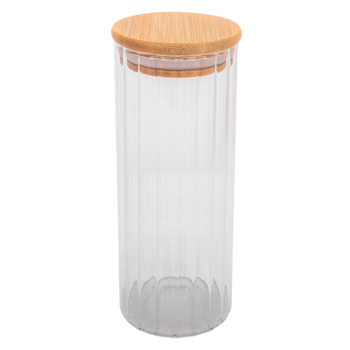 POTE DE VIDRIO TAPA DE BAMBU 6X15CM