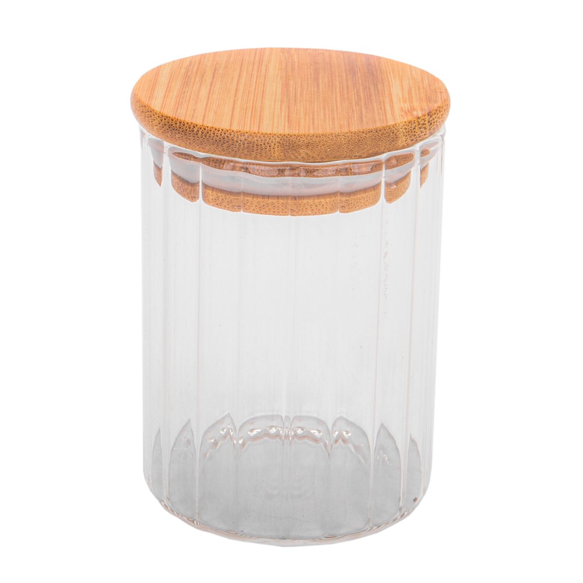 POTE DE VIDRIO TAPA DE BAMBU 6X8CM