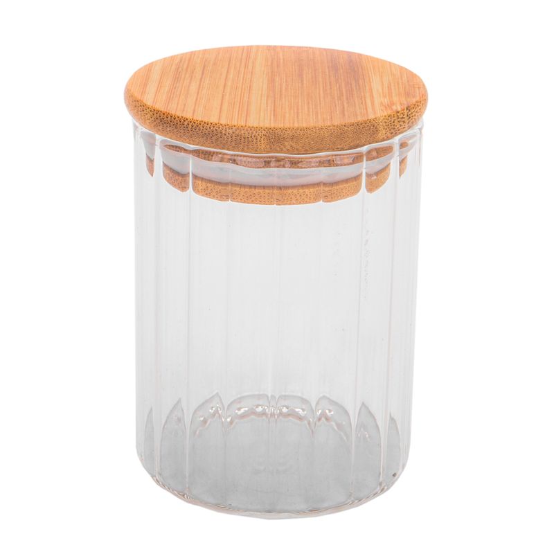 POTE DE VIDRIO TAPA DE BAMBU 6X8CM