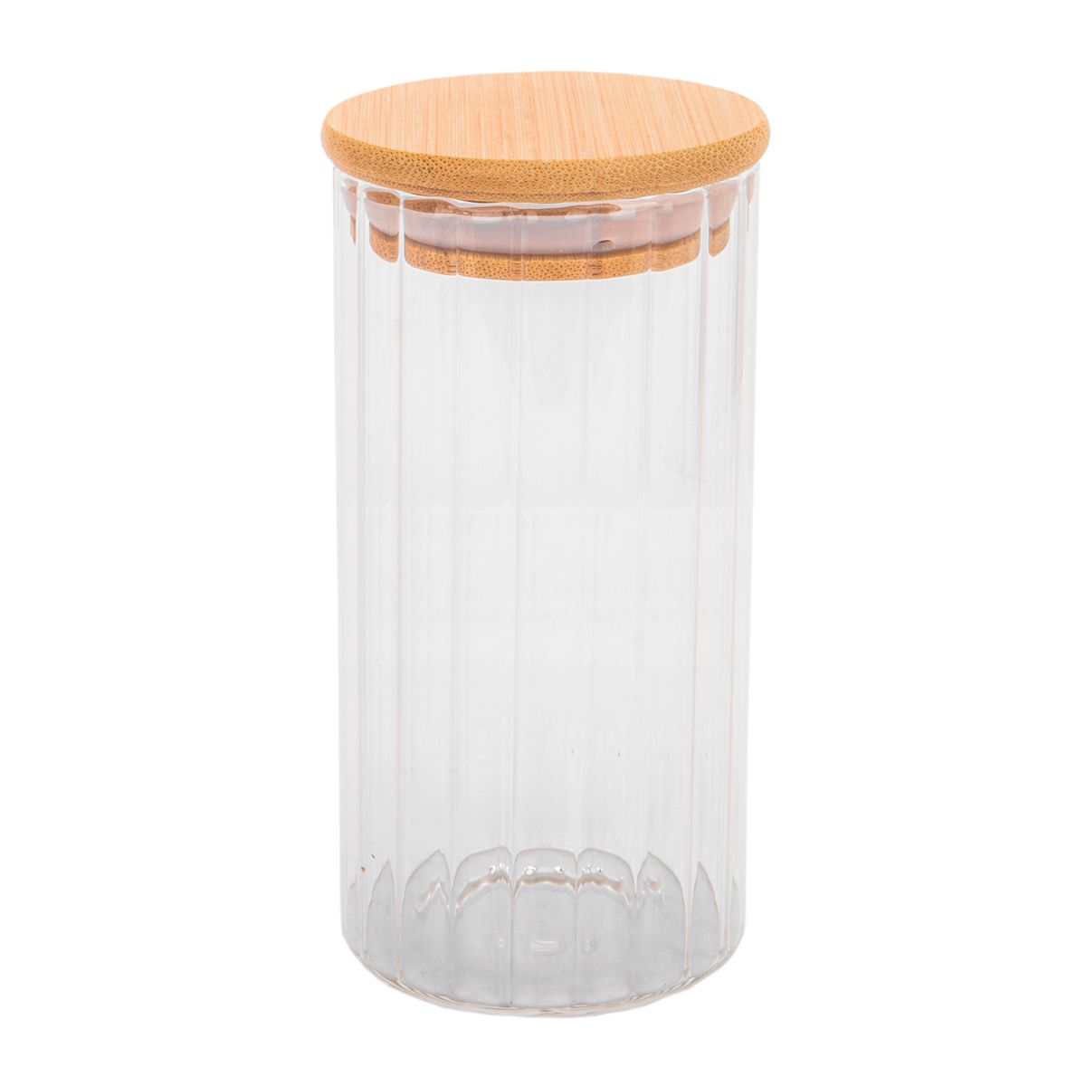 POTE DE VIDRIO TAPA DE BAMBU 6X12CM