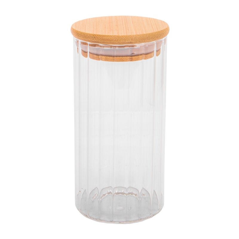 POTE DE VIDRIO TAPA DE BAMBU 6X12CM