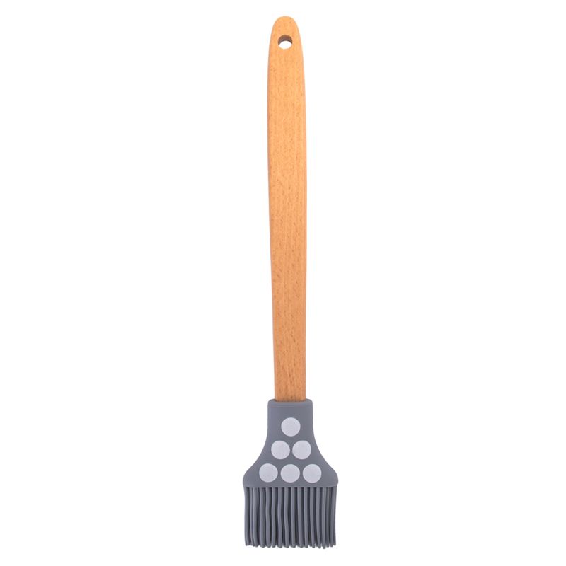 PINCEL DE SILICONA CON DISEÑO Y MANGO DE MADERA GRIS 29CM