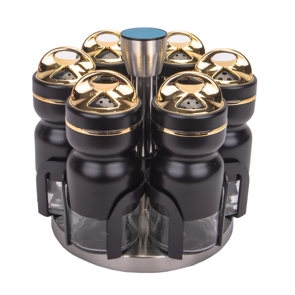 PORTA CONTIMENTO GIRATORIO EM ACERO INOX 6 PZ NEGRO REDONDO