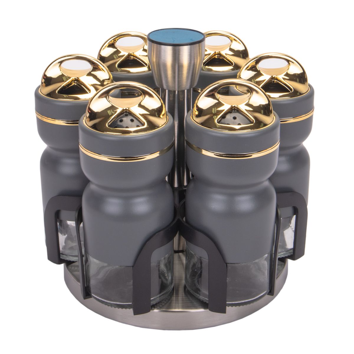 PORTA CONTIMENTO GIRATORIO EM ACERO INOXIDABLE 6 PZ GRIS REDONDO