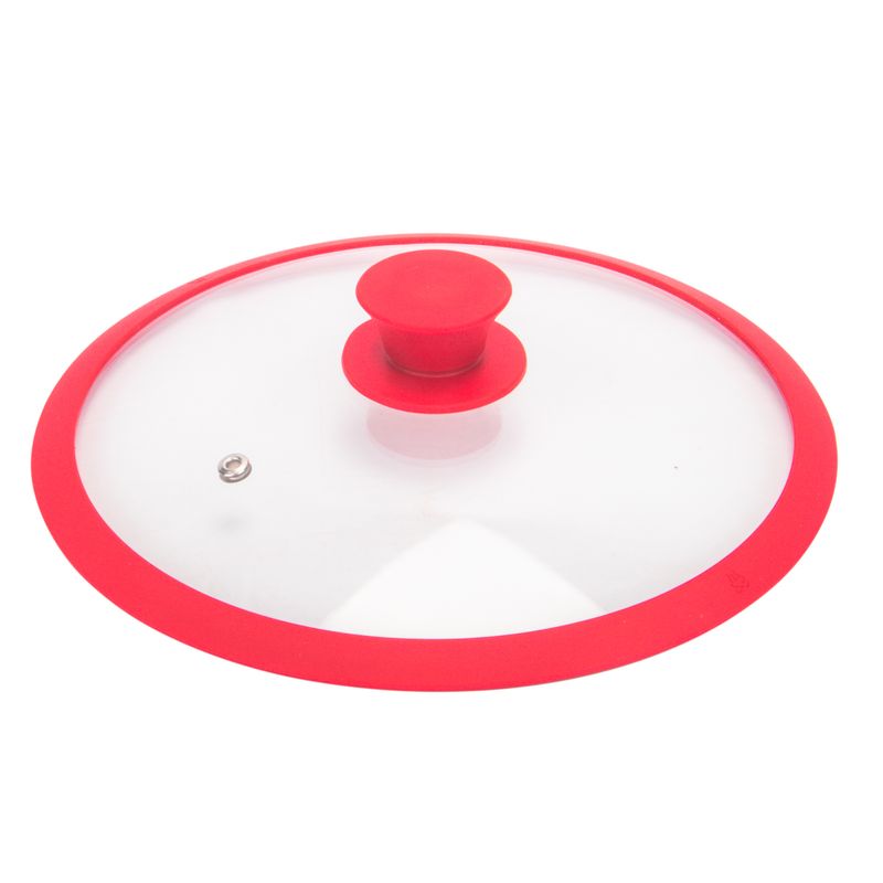 TAPA DE VIDRIO CON BORDE DE SILICONA Y SALIDA DE VAPOR, PARA CAZEROLAS ,OLLAS Y  SARTÉNES 20CM VERMELHO