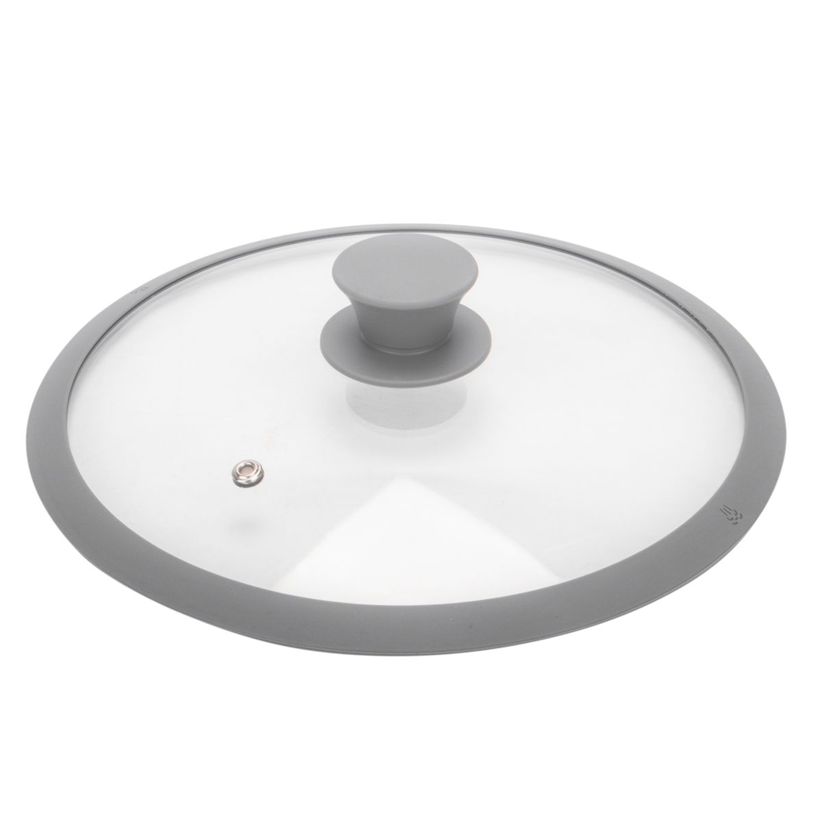 TAPA DE VIDRIO CON BORDE DE SILICONA Y SALIDA DE VAPOR, PARA CAZEROLAS ,OLLAS Y  SARTÉNES 24CM GRIS