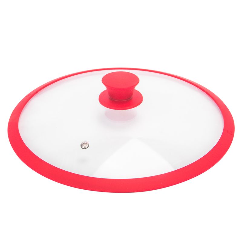 TAPA DE VIDRIO CON BORDE DE SILICONA Y SALIDA DE VAPOR, PARA CAZEROLAS ,OLLAS Y  SARTÉNES 28CM VERMELHO