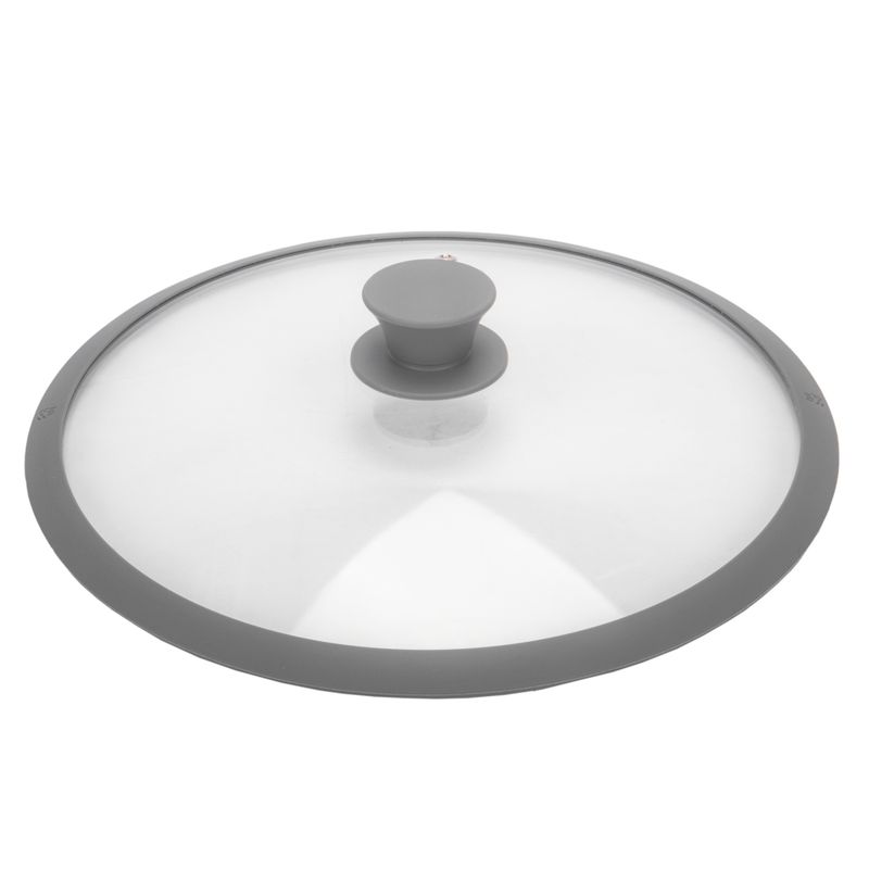 TAPA DE VIDRIO CON BORDE DE SILICONA Y SALIDA DE VAPOR, PARA CAZEROLAS ,OLLAS Y  SARTÉNES 30CM GRIS
