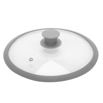 TAPA DE VIDRIO CON BORDE DE SILICONA Y SALIDA DE VAPOR, PARA CAZEROLAS ,OLLAS Y  SARTÉNES 22CM GRIS