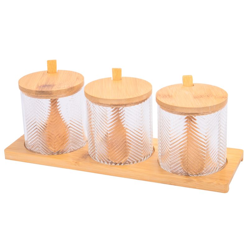 JUEGO DE PORTA TEMPEROS DE BAMBU CON 3 8CM DIAM X 9 ALTU