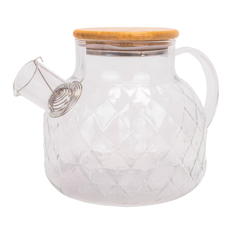 TETERA DE VIDRIO CON TAPA DE BAMBU 1.5L.