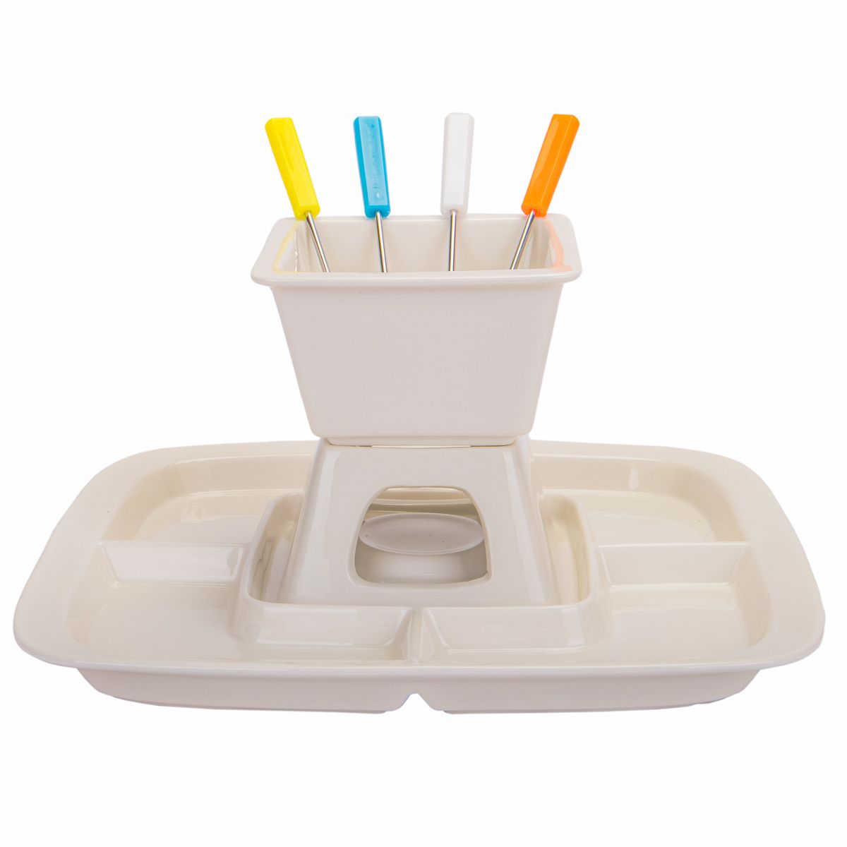 FONDUE DE PORCELANA SET CON  7PZ BASE DE PORCELANA DE 26CM