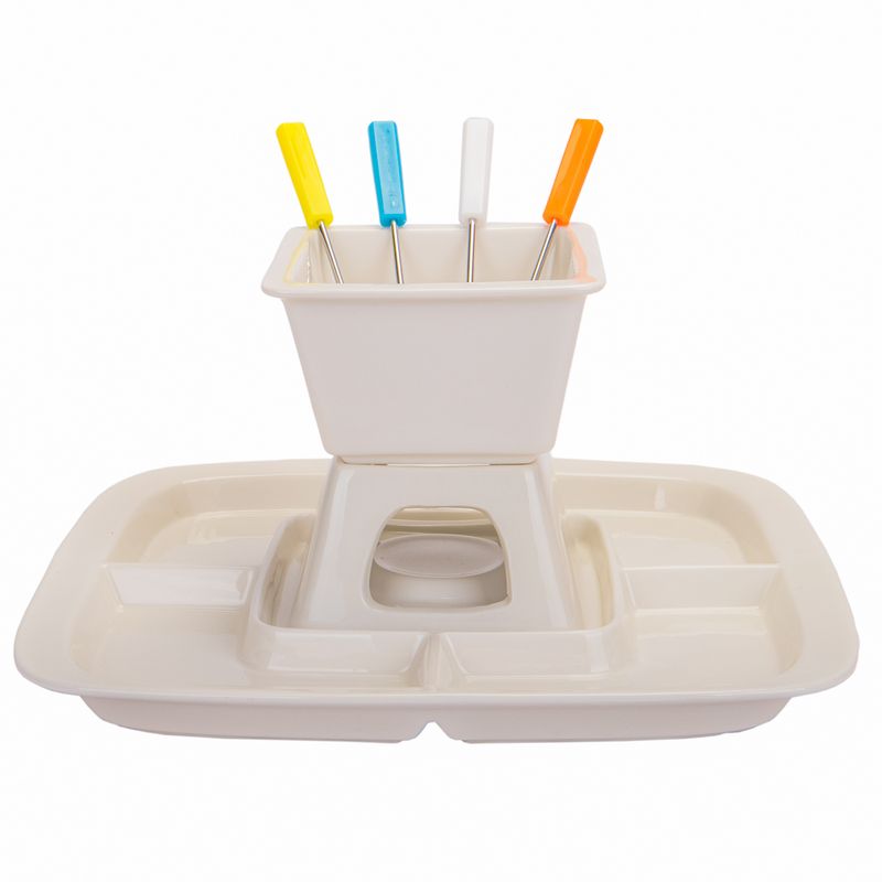 FONDUE DE PORCELANA SET CON  7PZ BASE DE PORCELANA DE 26CM