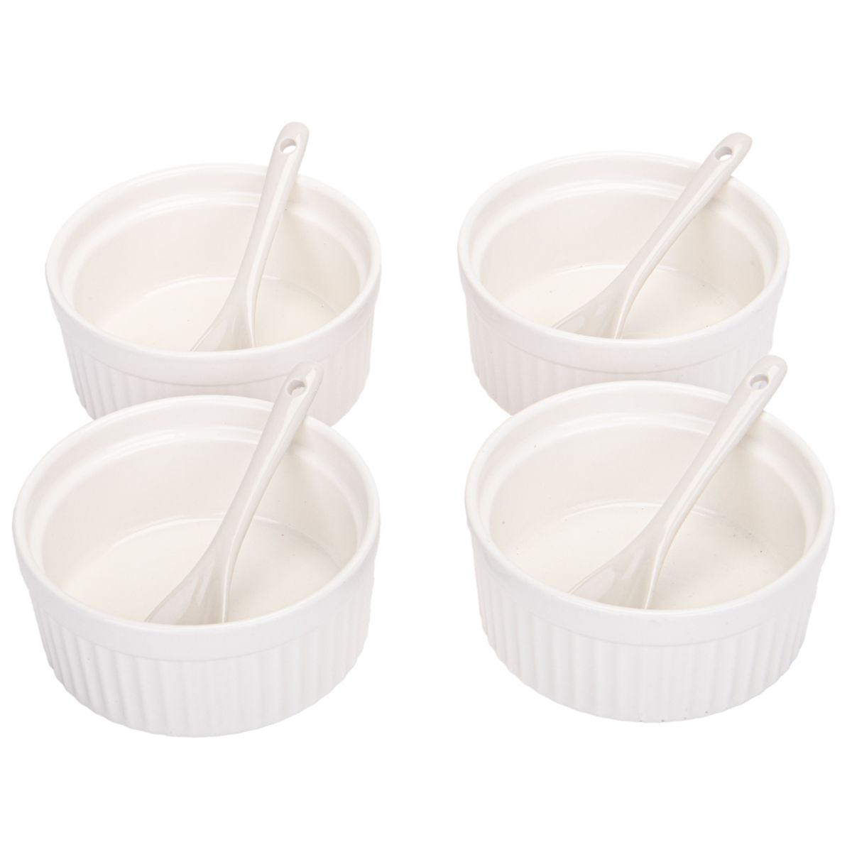 SET DE SALSERAS CON CUCHARAS DE PORCELANA 8PCZ 10CM