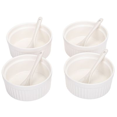 SET DE SALSERAS CON CUCHARAS DE PORCELANA 8PCZ 10CM