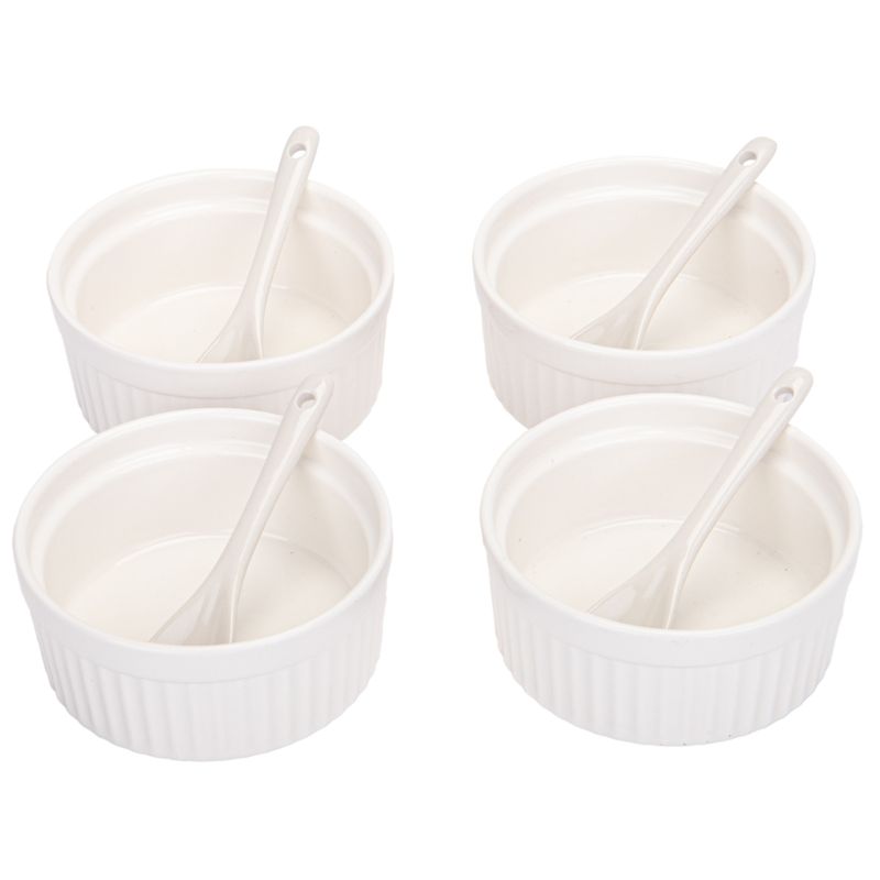 SET DE SALSERAS CON CUCHARAS DE PORCELANA 8PCZ 10CM