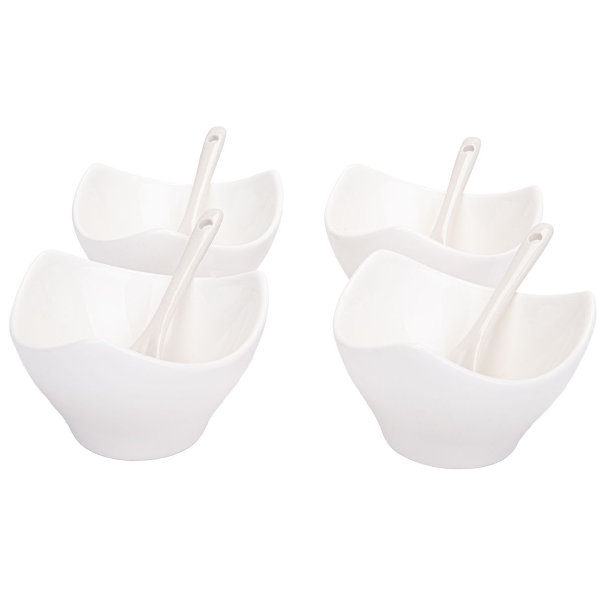 SET DE SALSERAS CON CUCHARAS DE PORCELANA 8PCZ 9CM