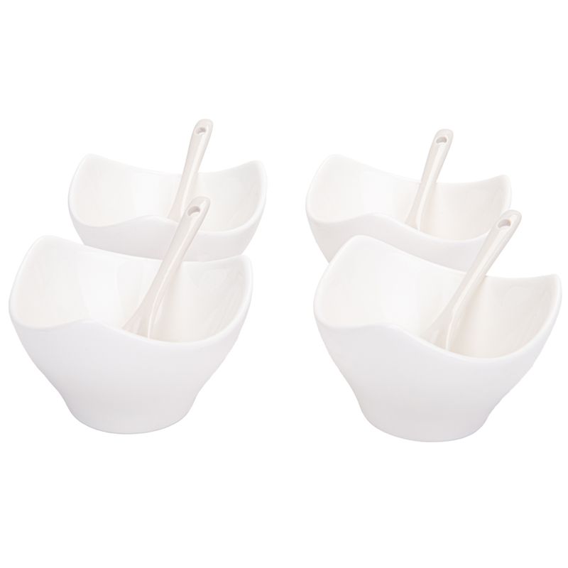 SET DE SALSERAS CON CUCHARAS DE PORCELANA 8PCZ 9CM