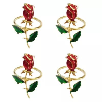 ANILLO PARA SERVILLETA TALLO C/ROSA 4 PC 4 X 5.4 X4.4CM 