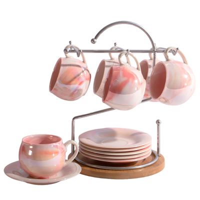 SET DE 6 TAZAS Y PLATILLOS CON SOPORTE PARA CAFÉ Y TE
