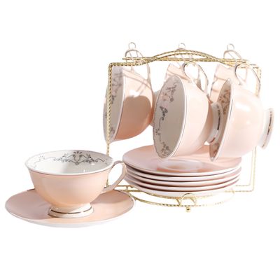 SET DE 6 TAZAS Y PLATILLOS CON SOPORTE PARA CAFÉ Y TE