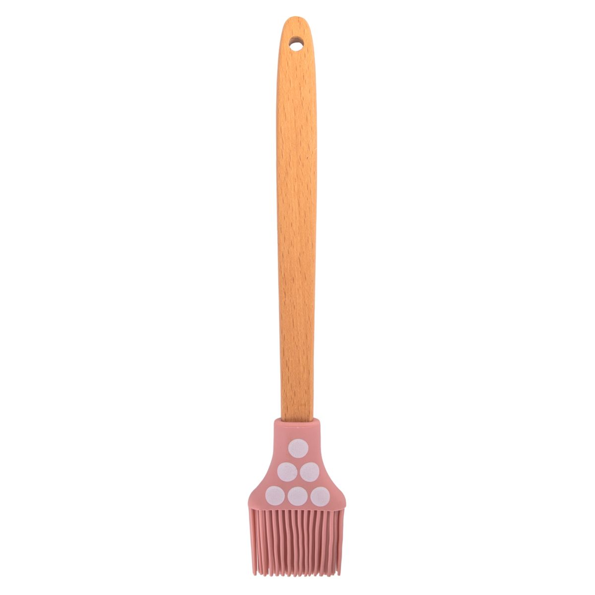 PINCEL DE SILICONA CON DISEÑO Y MANGO DE MADERA ROSADO 29CM