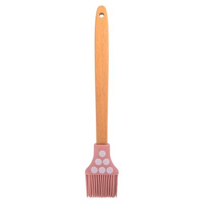 PINCEL DE SILICONA CON DISEÑO Y MANGO DE MADERA ROSADO 29CM