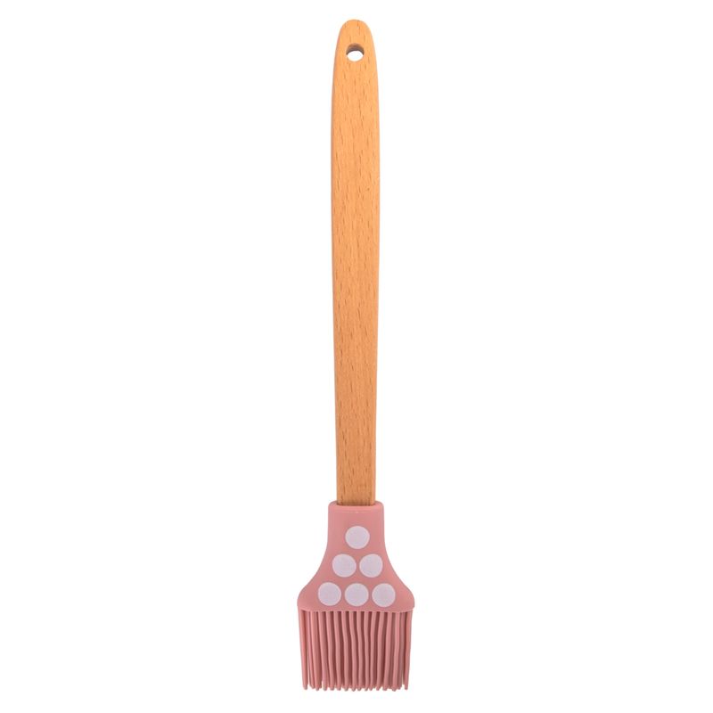 PINCEL DE SILICONA CON DISEÑO Y MANGO DE MADERA ROSADO 29CM