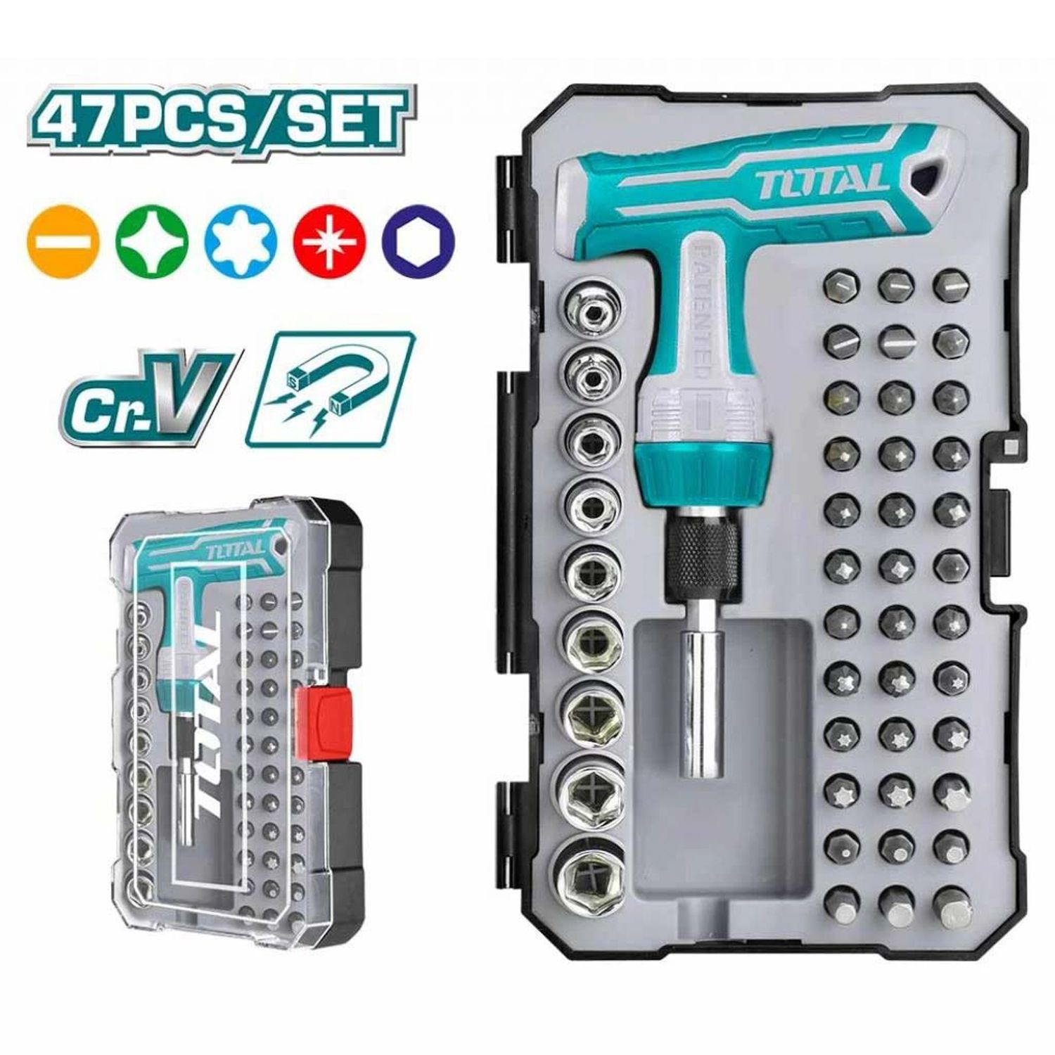 JUEGO DE DESTORNILLADORES TOTAL CON LLAVE CON MANGO T 47PCS