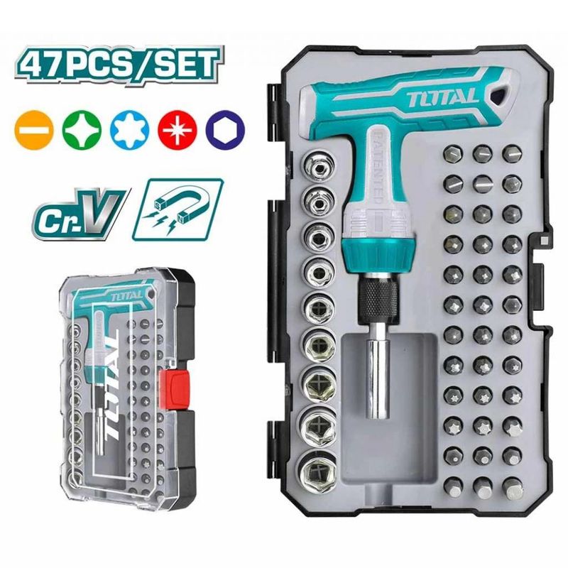 JUEGO DE DESTORNILLADORES TOTAL CON LLAVE CON MANGO T 47PCS