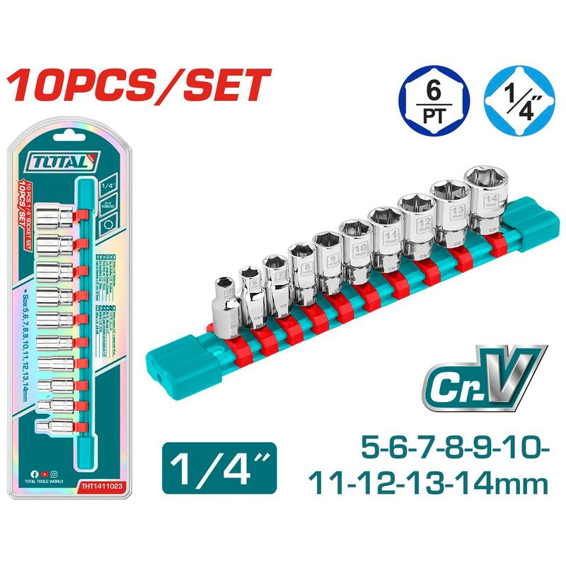 KIT SOCKET TOTAL THT1411023 10PC 1/4&quot;