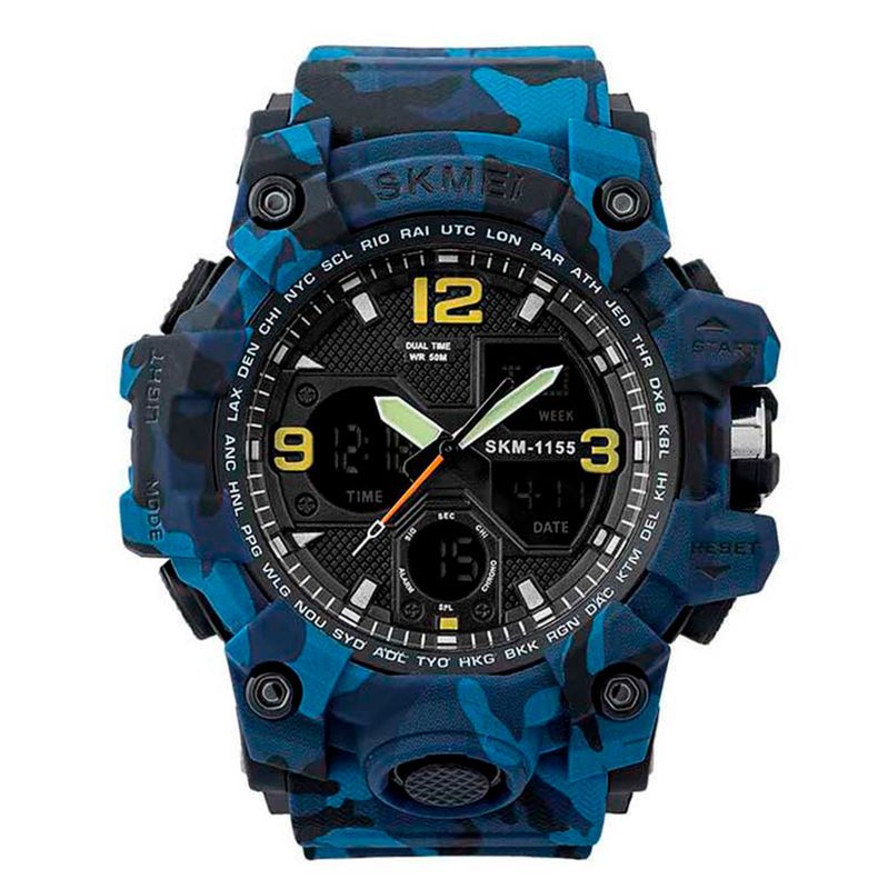 RELOJ MASCULINO ANALOGICO-DIGITAL SKMEI 1155B AZUL CAMUFLADO
