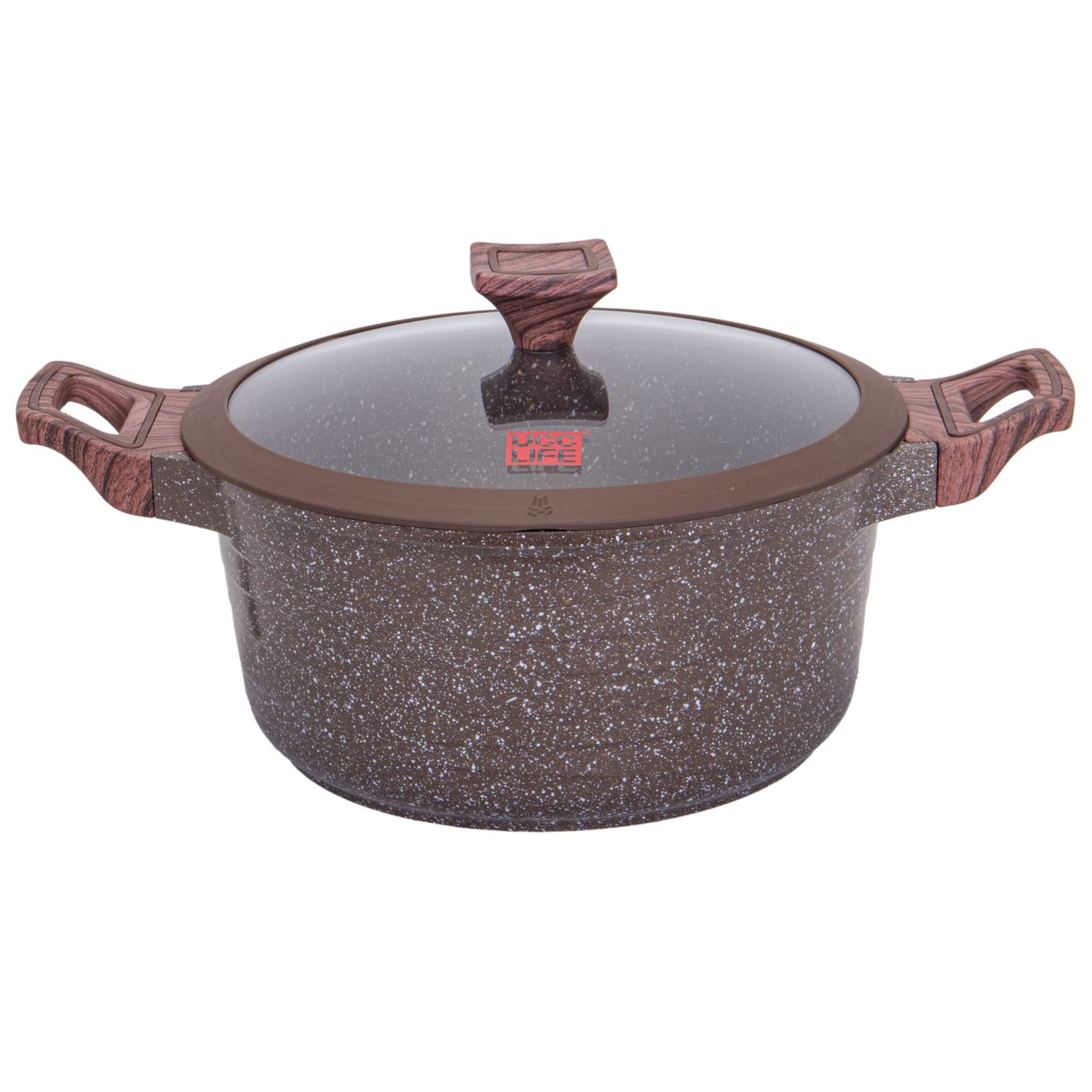  OLLA INDUCCION CON REVESTIMIENTO DE GRANITO CON TAPA UCC LIFE MARRON 24CM 