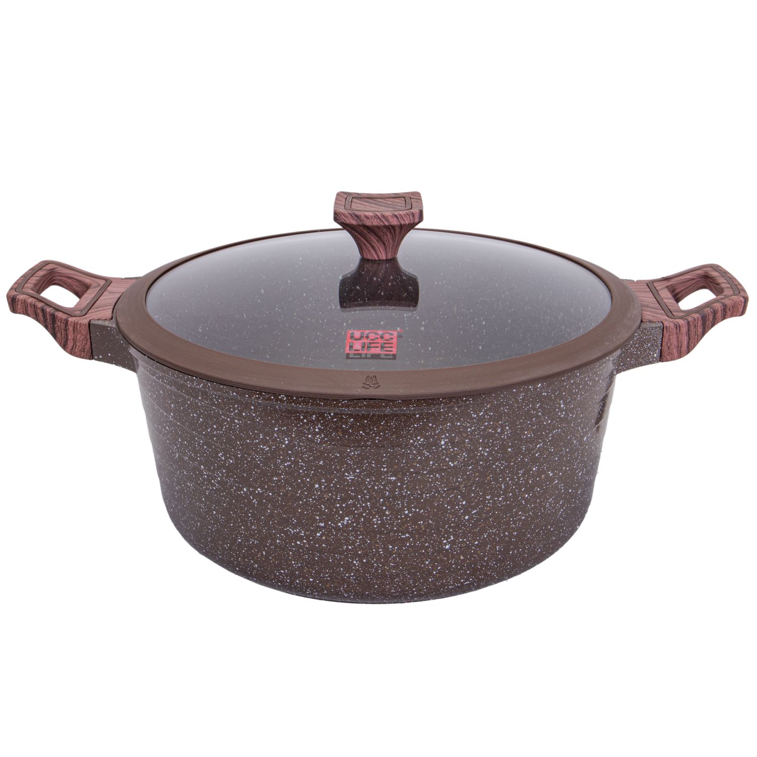  OLLA INDUCCION CON REVESTIMIENTO DE GRANITO CON TAPA UCC LIFE MARRON 28CM 
