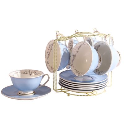SET DE 6 TAZAS Y PLATILLOS CON SOPORTE PARA CAFÉ Y TE
