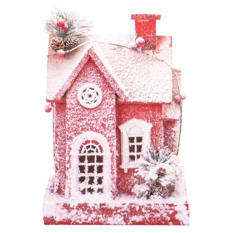 CASA NAVIDEÑA DE MADERA Y NIEVE CON LUZ  36CM X 25CM