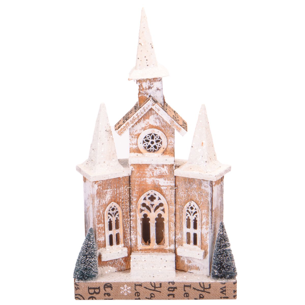 CASA NAVIDEÑA CON LUZ A PILA DE MADERA Y NIEVE 46CM X 26CM