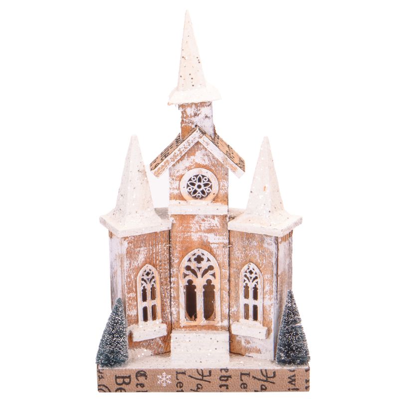 CASA NAVIDEÑA CON LUZ A PILA DE MADERA Y NIEVE 46CM X 26CM