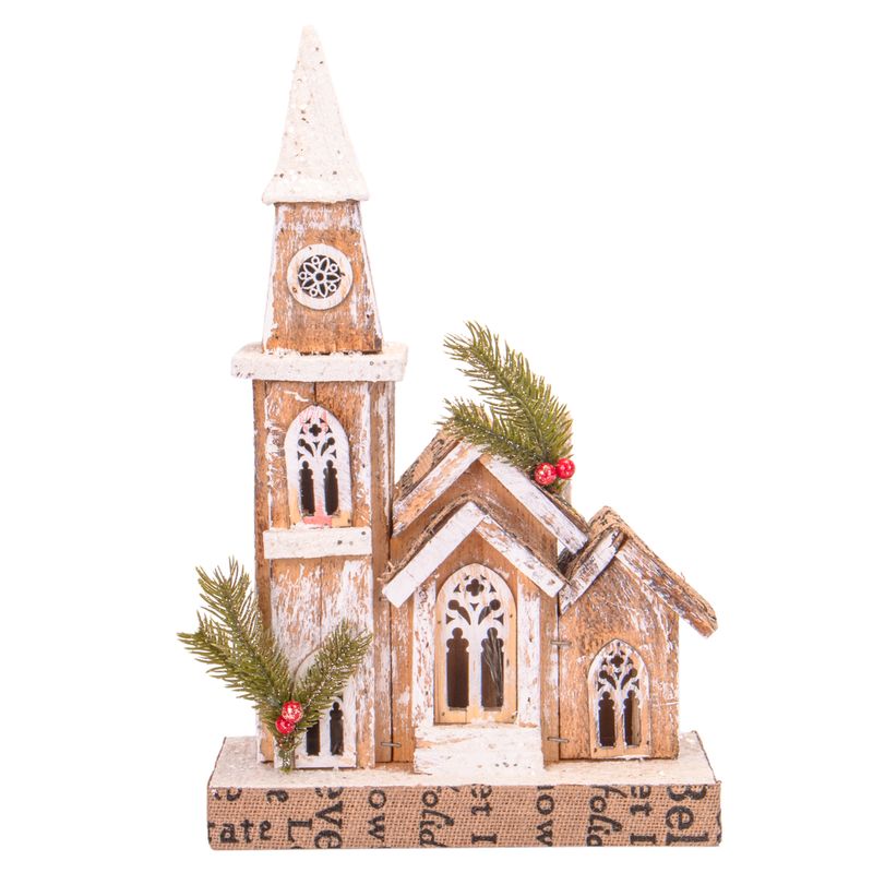 CASA NAVIDEÑA CON LUZ A PILA DE MADERA Y NIEVE 39CM X 25CM