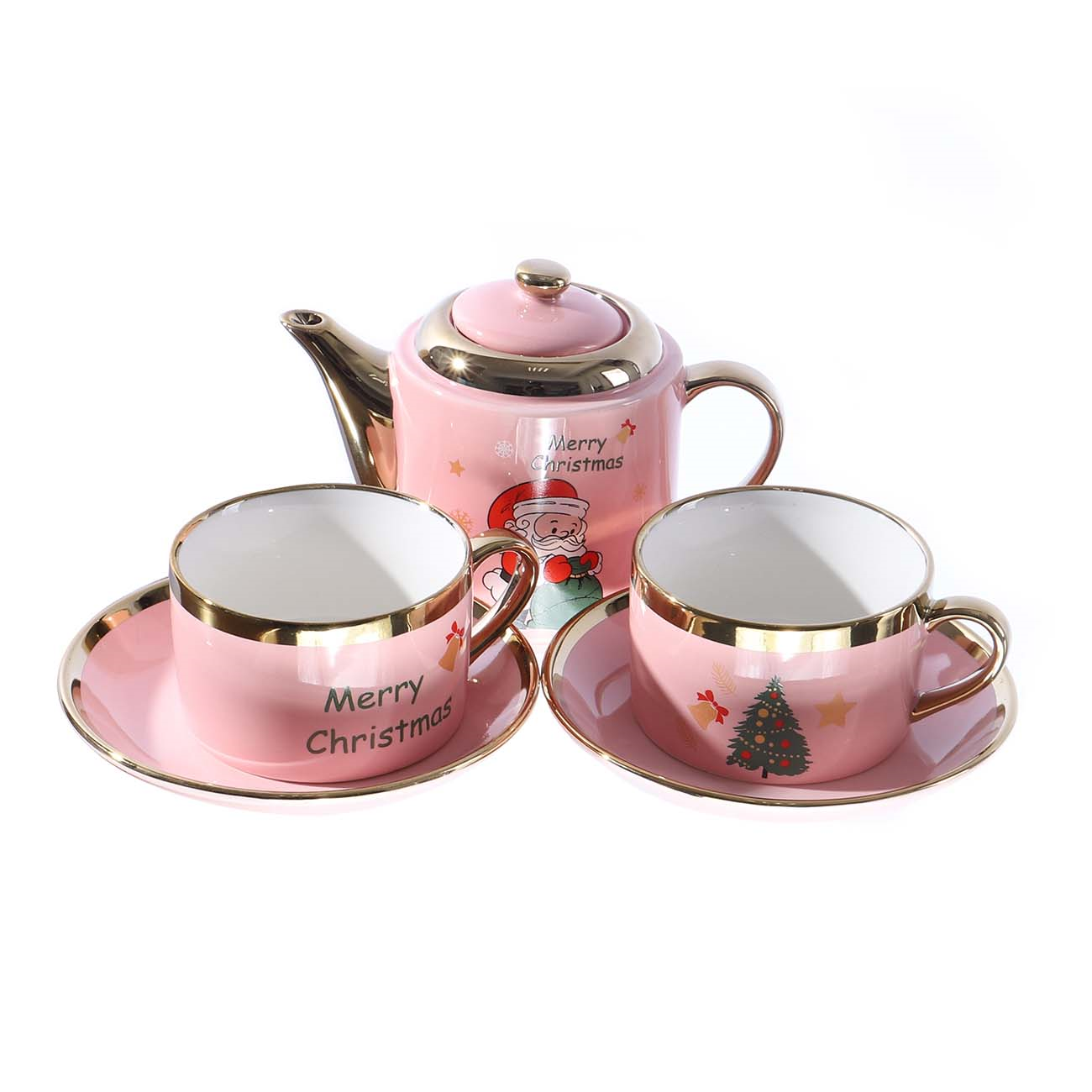 TETERA NAVIDEÑO CON TAZAS ROSA